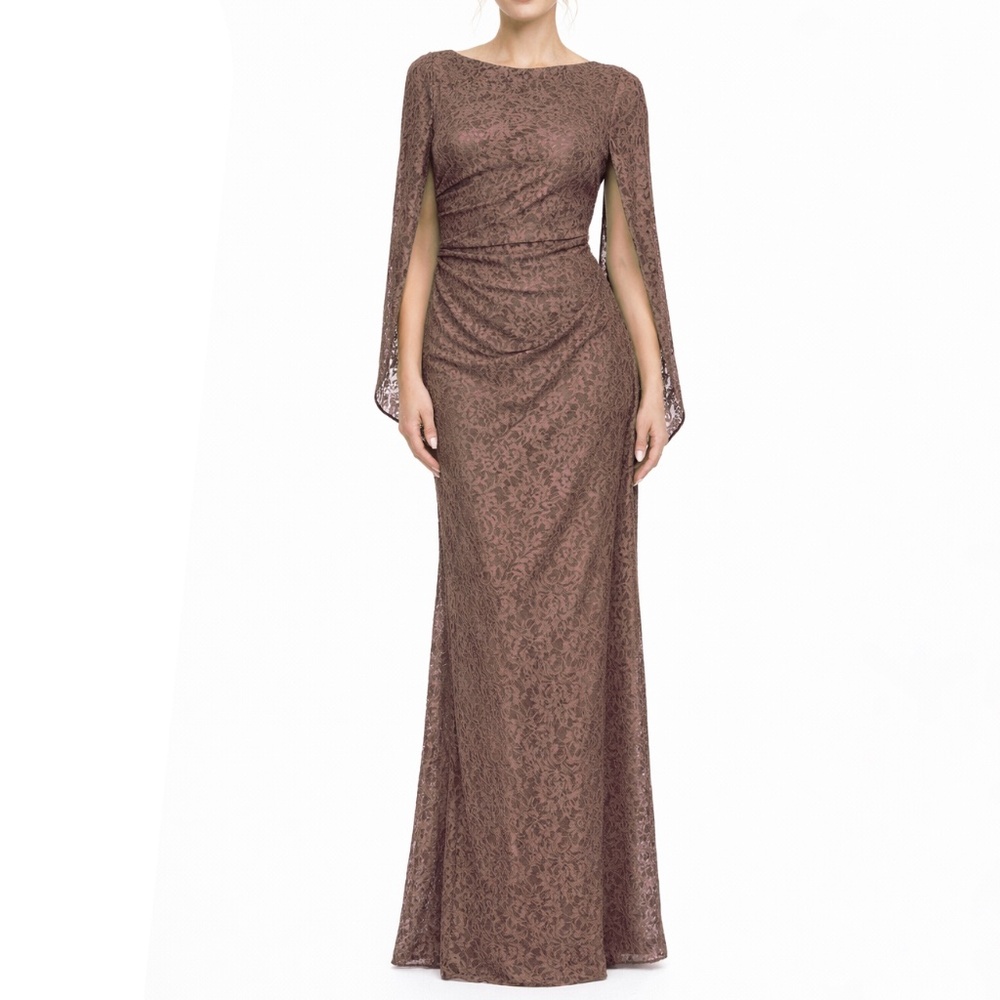 Betsy & Adam - Cap Sleeve Lace Capelet‎ Gown
